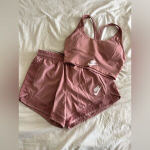 Nike Women's Mauve Sports Bra and Shorts Set